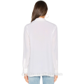 Fashion Lady Casual Button Plain cuffed sleeves Silk Pleated Long Sleeve Blouse back neck design